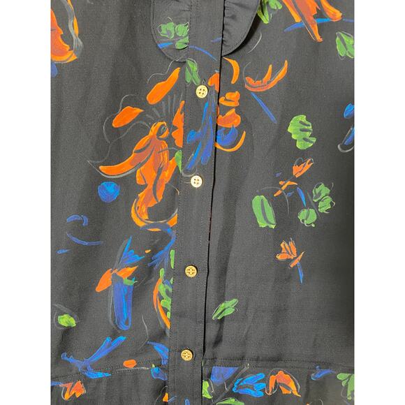 NEW TORY BURCH DRESS BLACK CORA FLORAL RUFFLE ASYMMETRICAL CREPE PLEATED SHORT - Picture 9 of 15